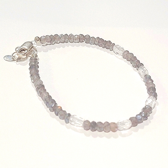 Deb Guyot Genuine Labradorite Diamond Quartz Sterling Silver Bracelet - Picture 1 of 3